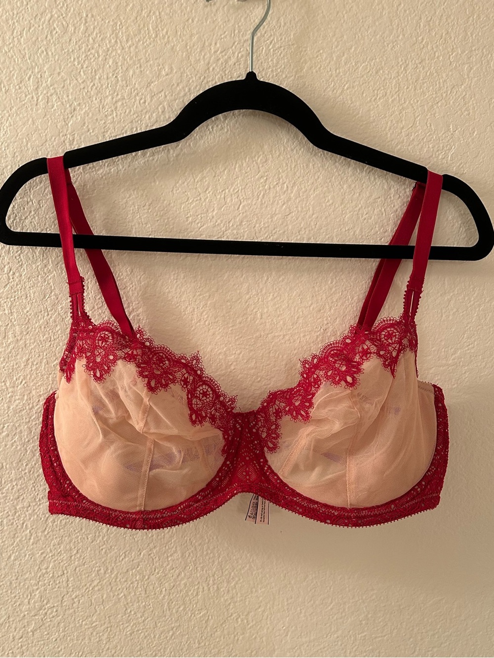 Victoria's Secret Red Lace & Nude Mesh Underwire Bra